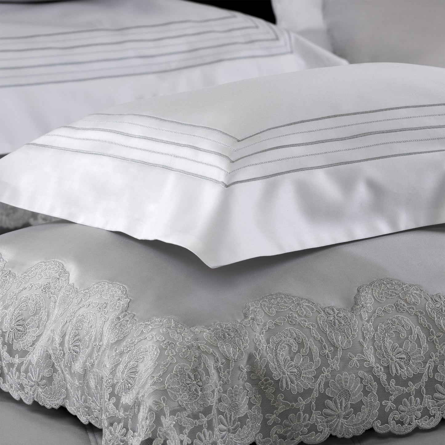 Set of Cotton Satin Sheets 630TC Sea Island - Gubbio