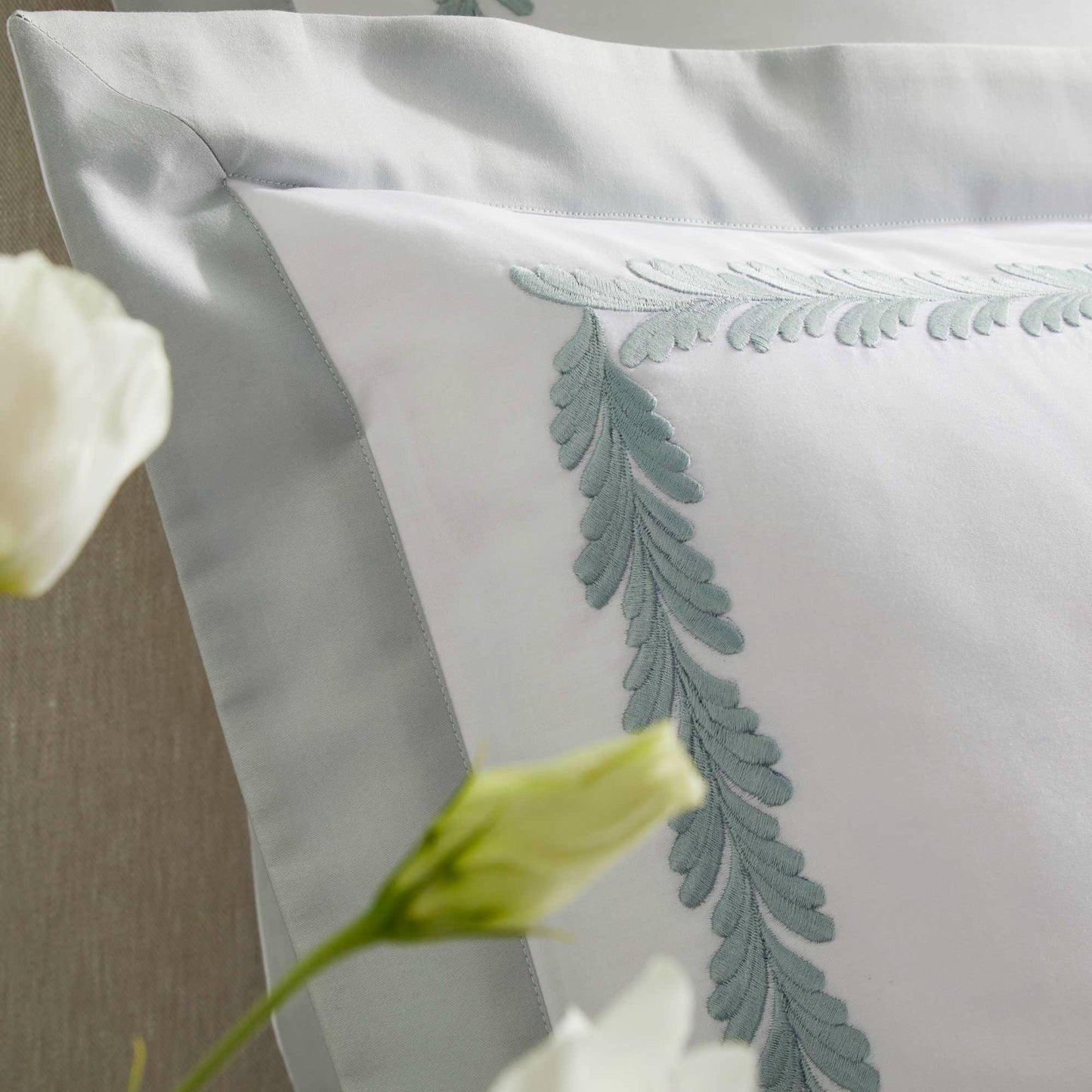300TC Cotton Percale Sheet Set with Satin Border and Embroidery - Botero
