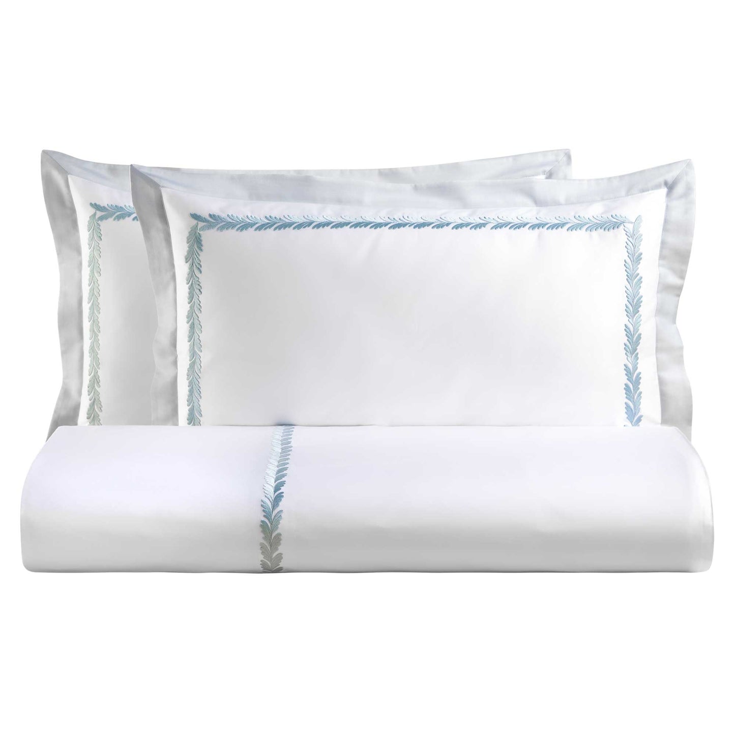 Duvet cover set in 300TC cotton percale with satin flounce and cotton embroidery - Botero