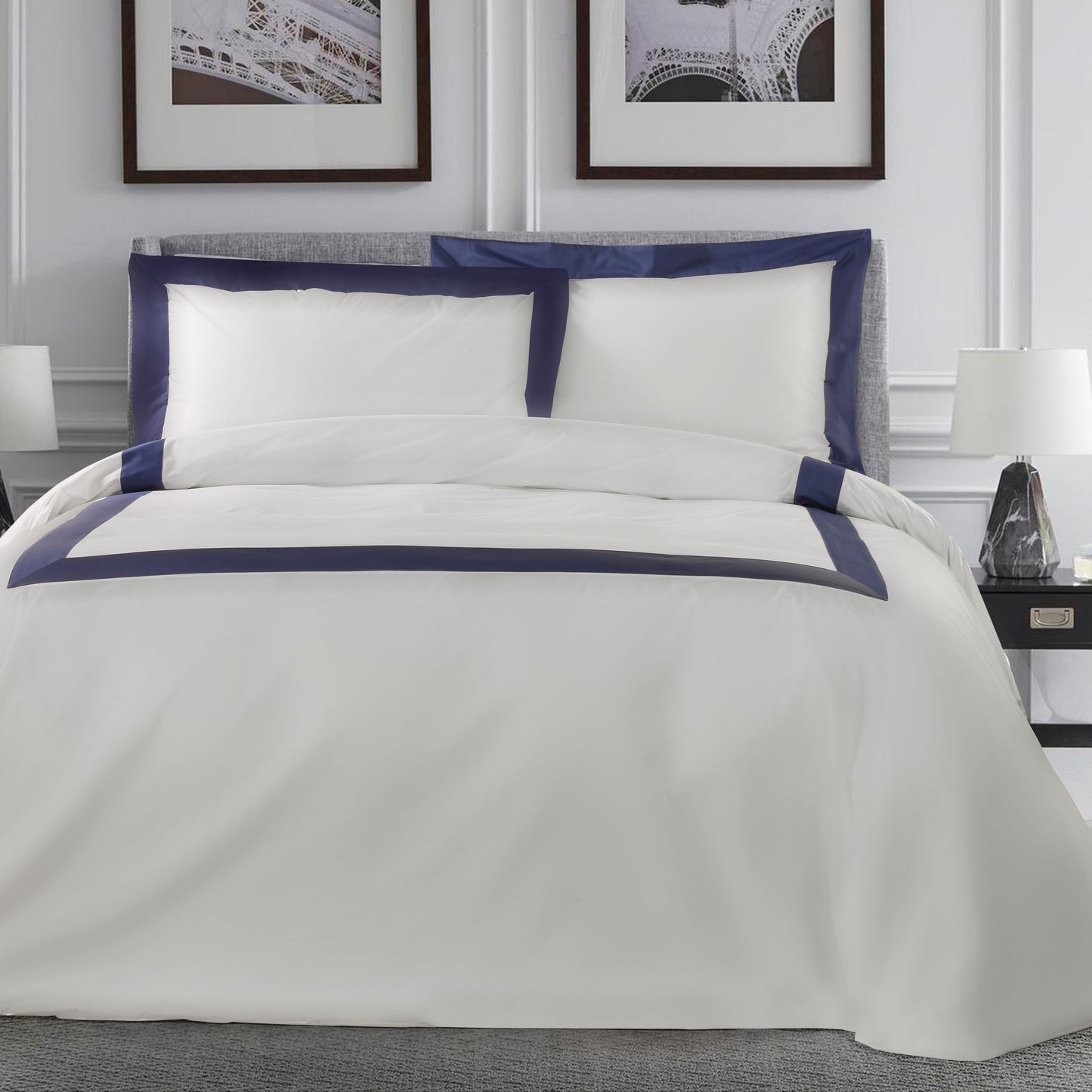 400TC Percale Cotton Duvet Cover Set with Colored Satin Edge - Della Scala