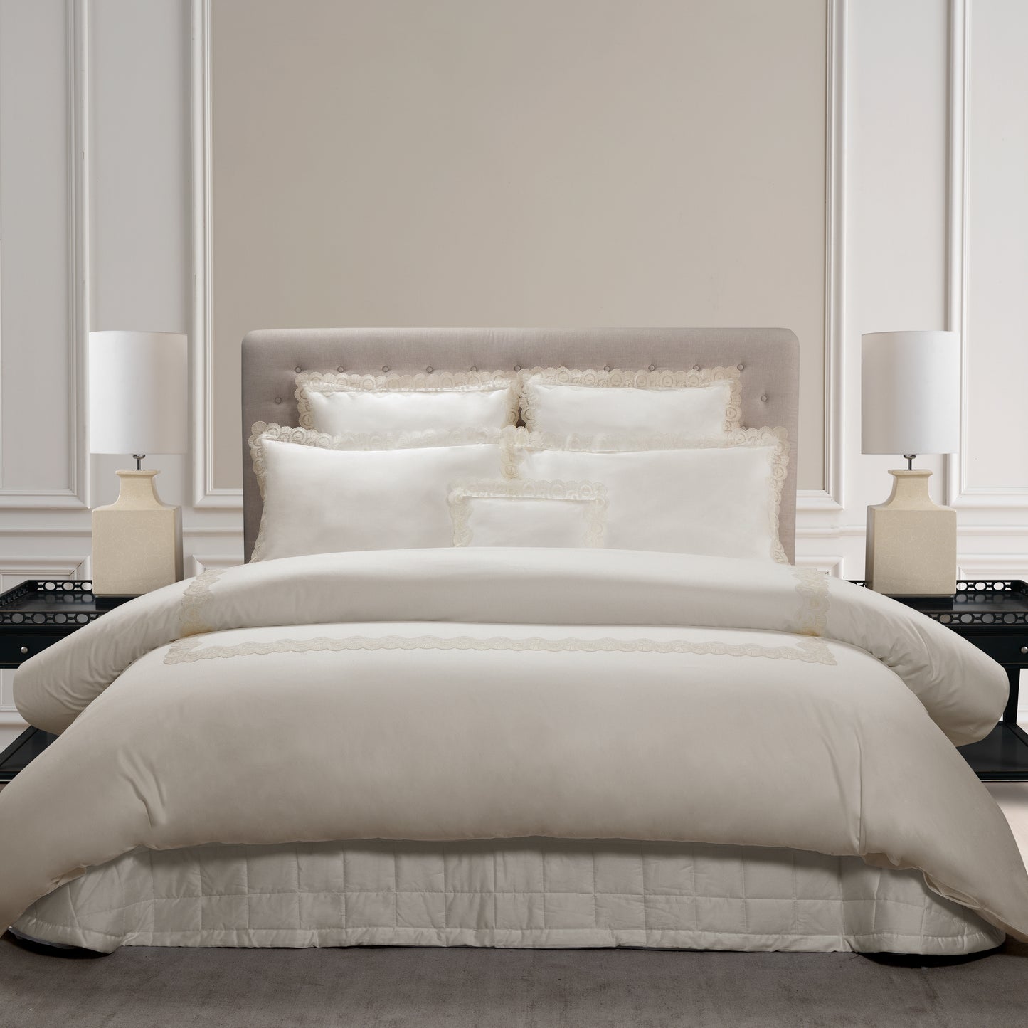 300TC Cotton Satin Duvet Cover Set with Lace - Cleopatra