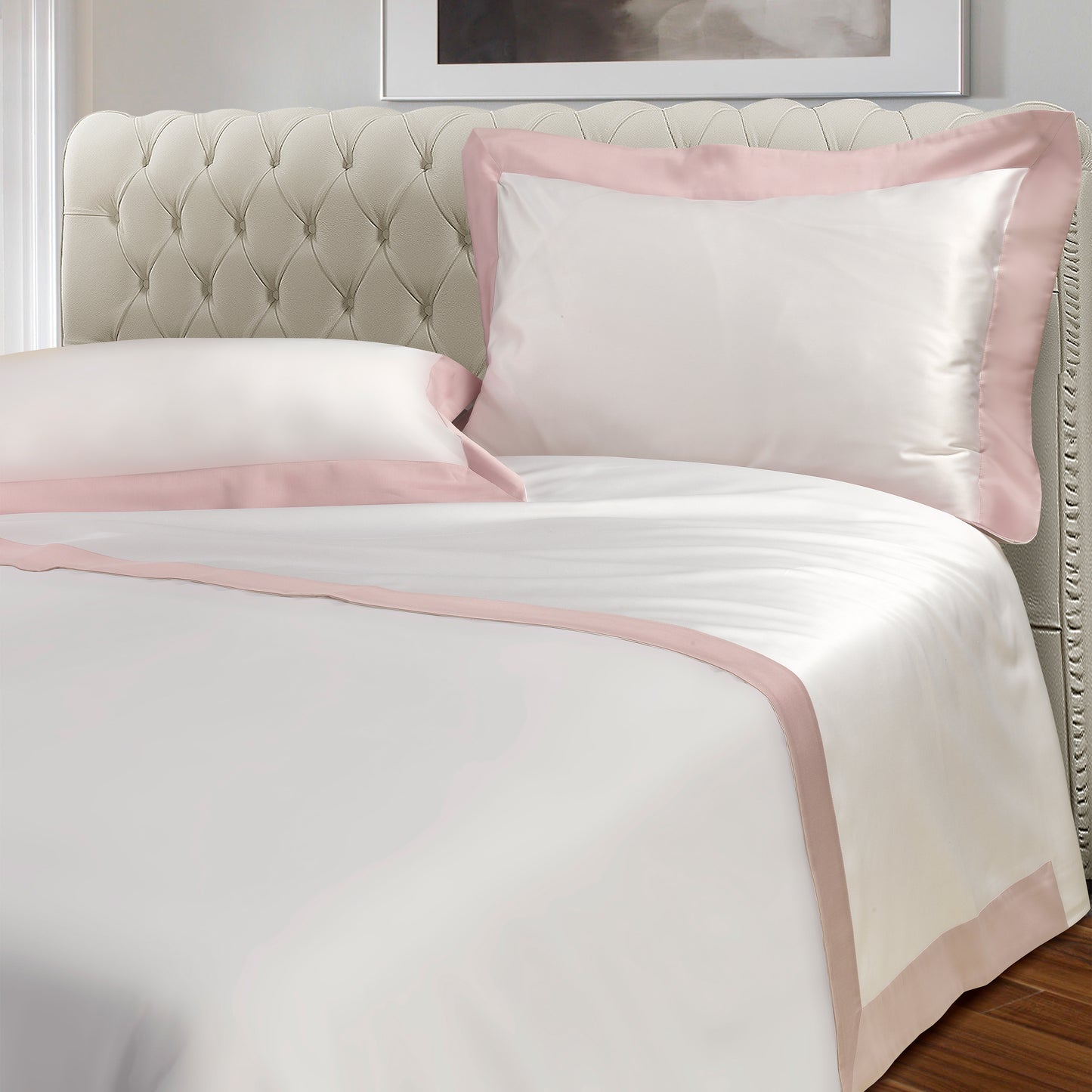 400TC Percale Cotton Sheet Set with Colored Satin Edge - Della Scala