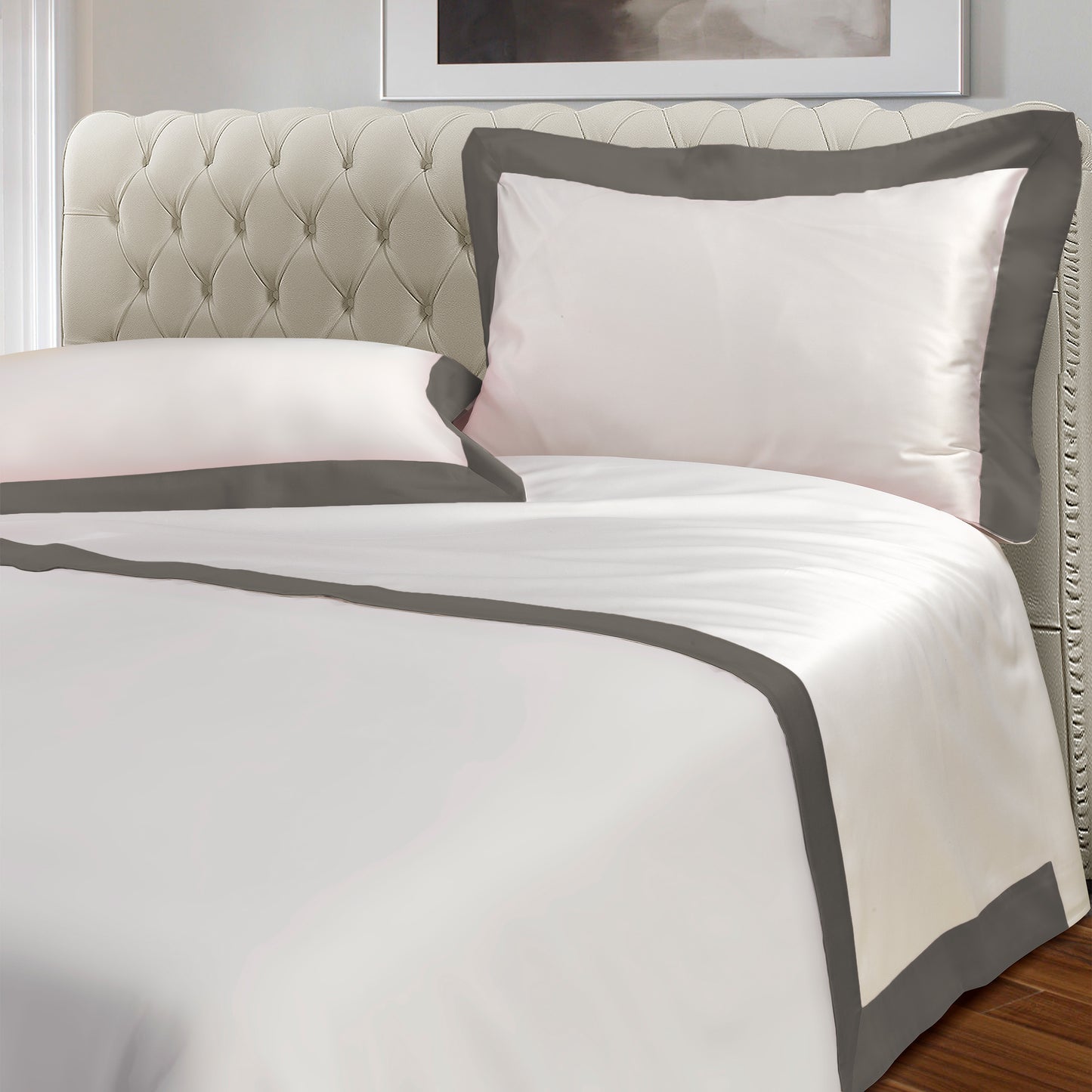 Sheet Set in 600TC Cotton Satin with Colored Border - Della Scala