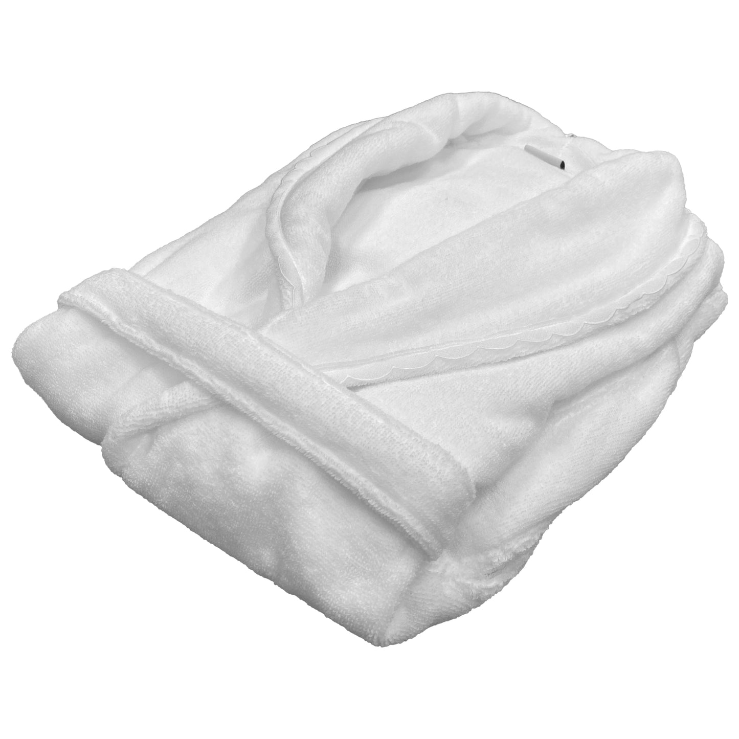 Terry Cotton Bathrobe with Shawl Collar and Scalloped Macrame - Castle