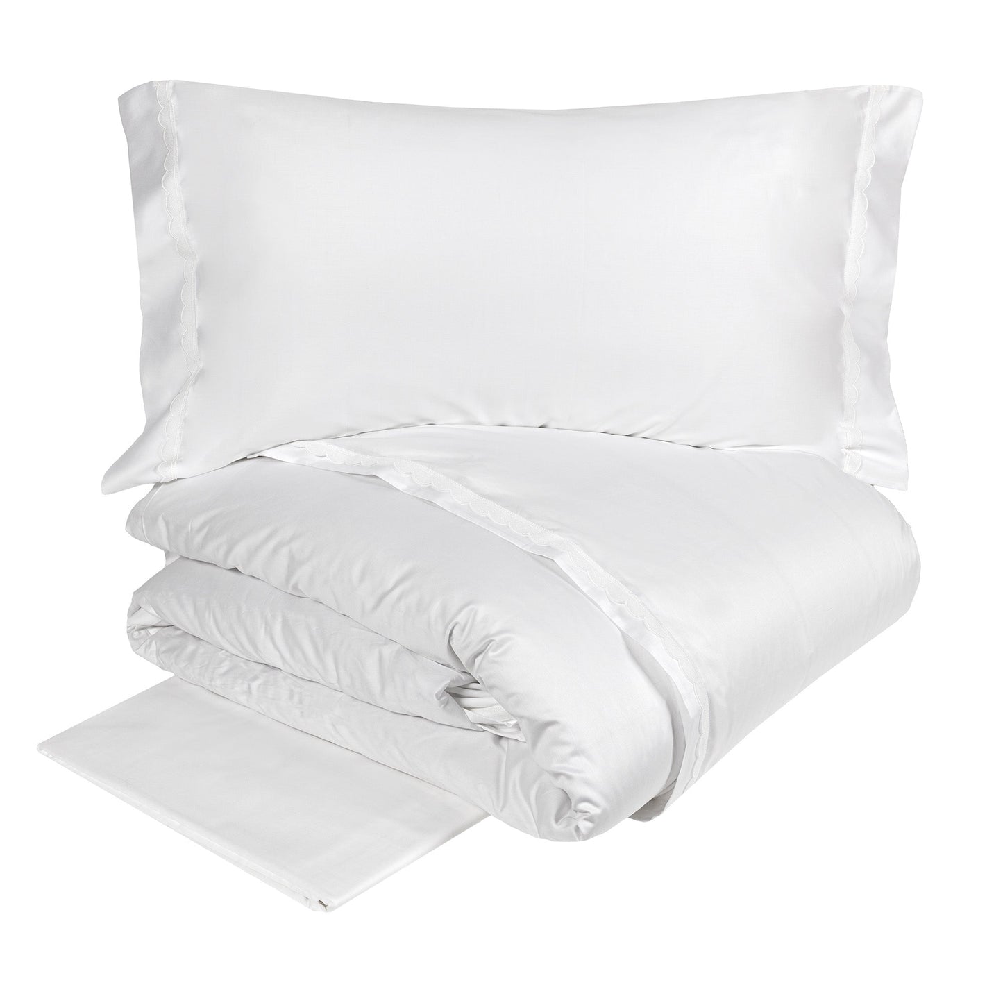 300TC Cotton Satin Duvet Cover Set with Scalloped Macrame - Castle