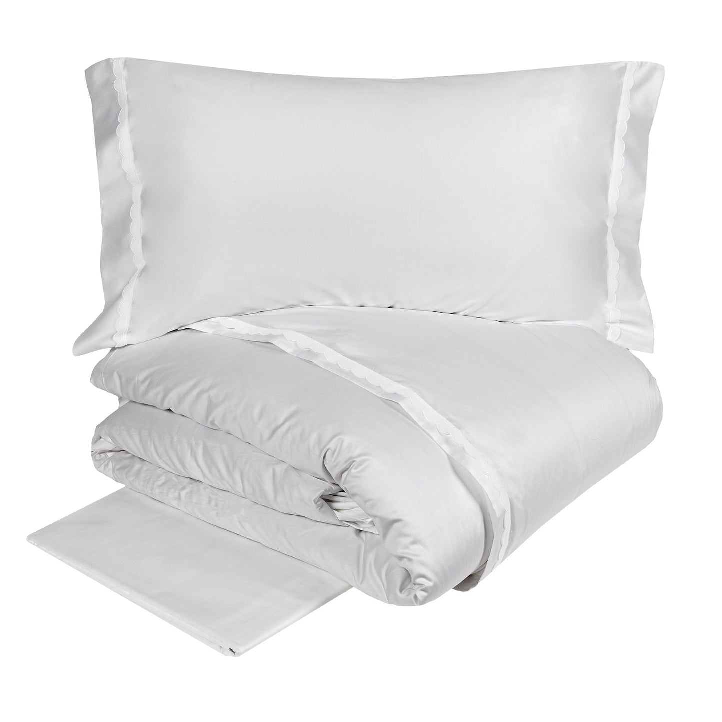 300TC Cotton Satin Duvet Cover Set with Scalloped Macrame - Castle