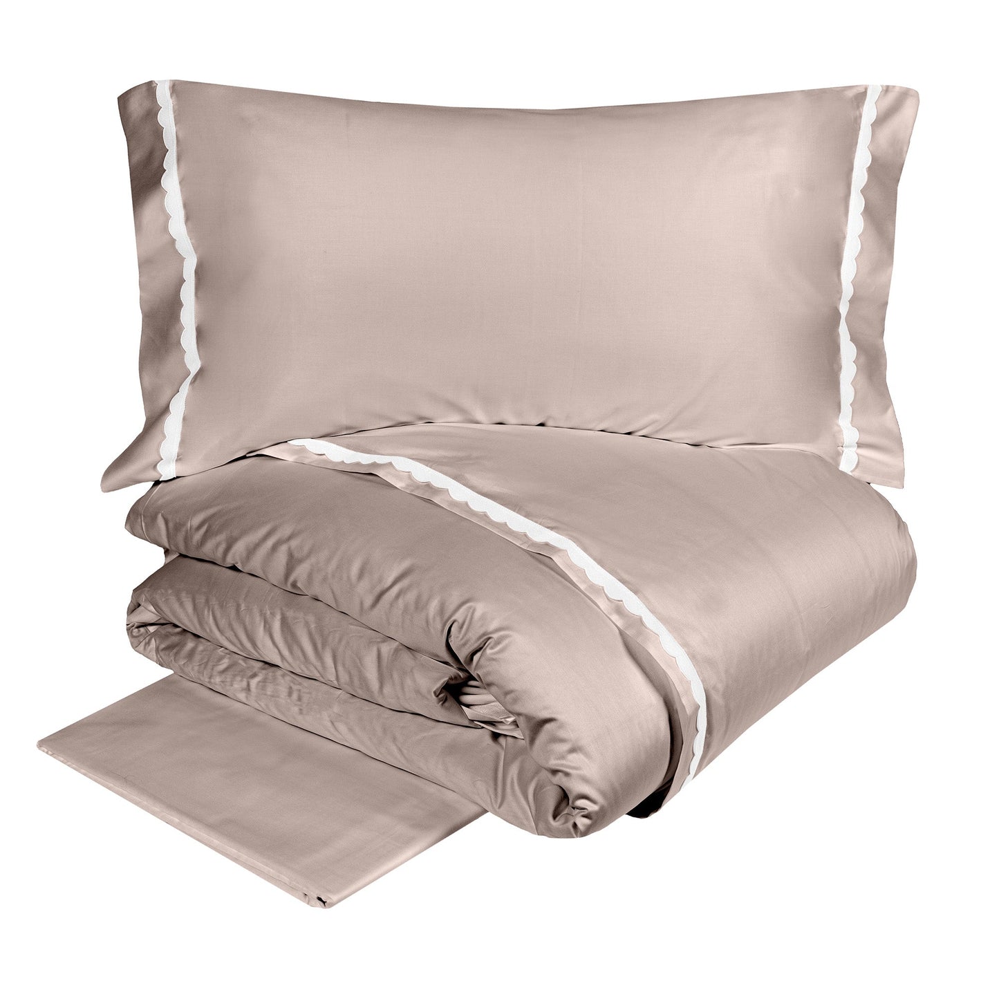 300TC Cotton Satin Duvet Cover Set with Scalloped Macrame - Castle