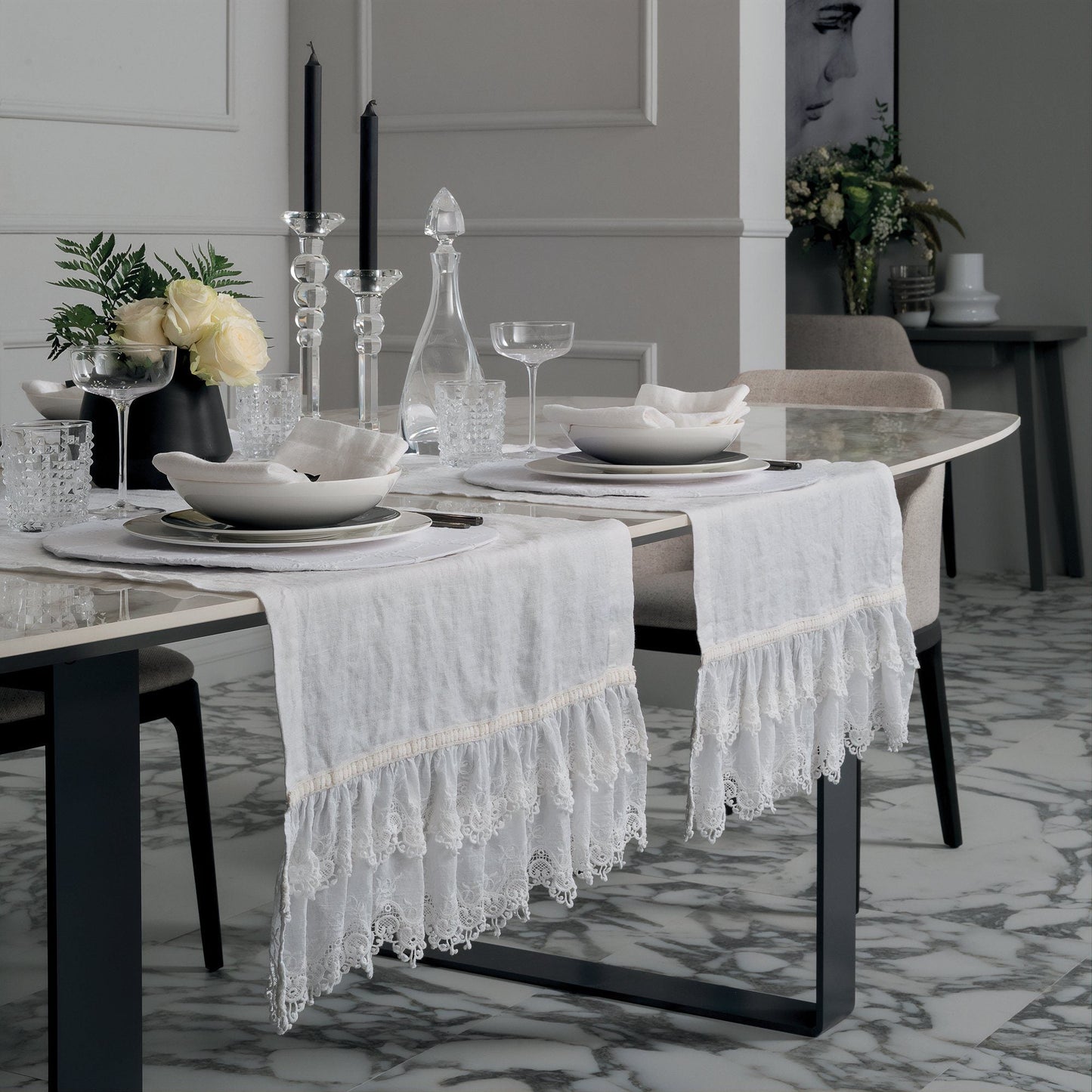 Runner in Lino e Cotone StoneWashed no Stiro - Sangallo Runner La Fabbrica Del Lino Bianco