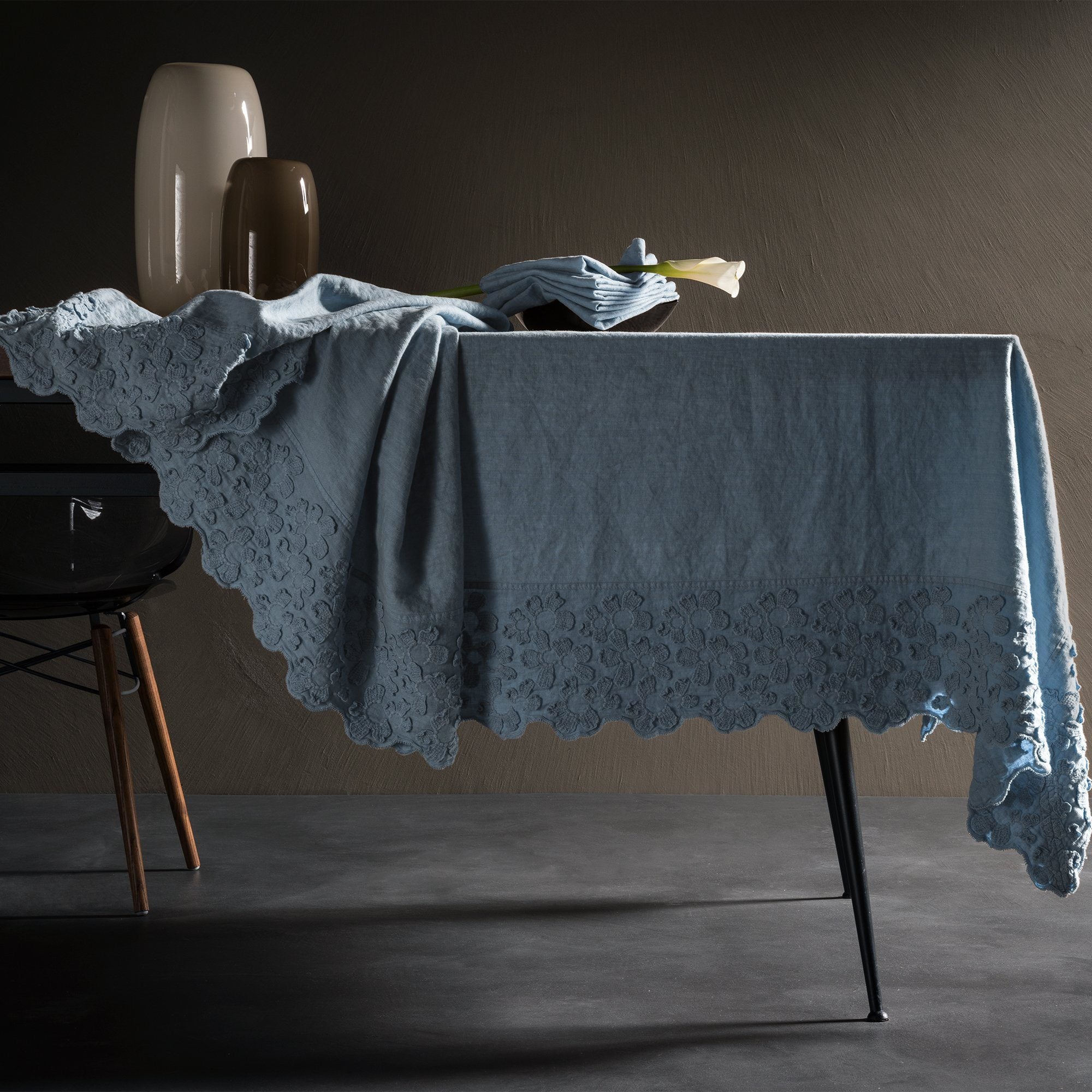 Heimtexland Runner Autunnale Effetto Lino – 40x140 Cm – Ricamo Fiori Con Coccinella – 100% Poliestere