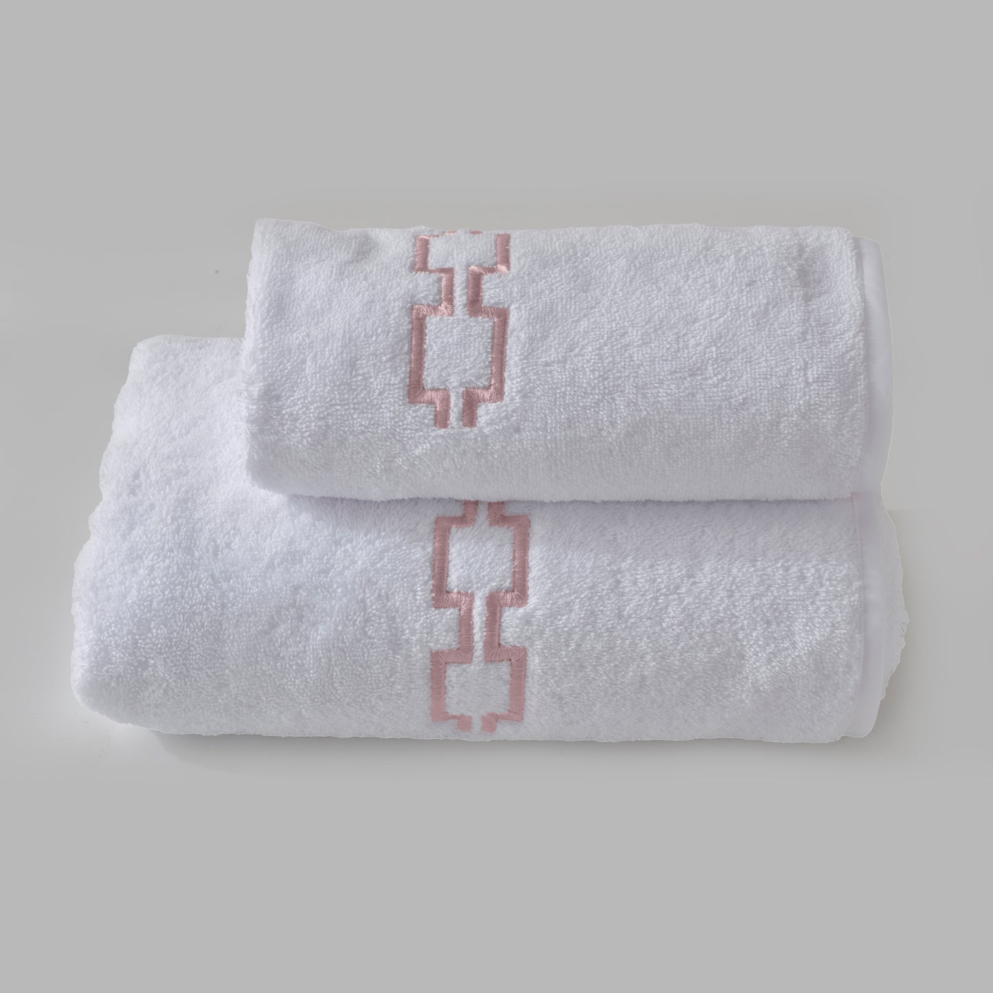 Pair of Terry Cotton Towels with Embroidered Greek - Medicea