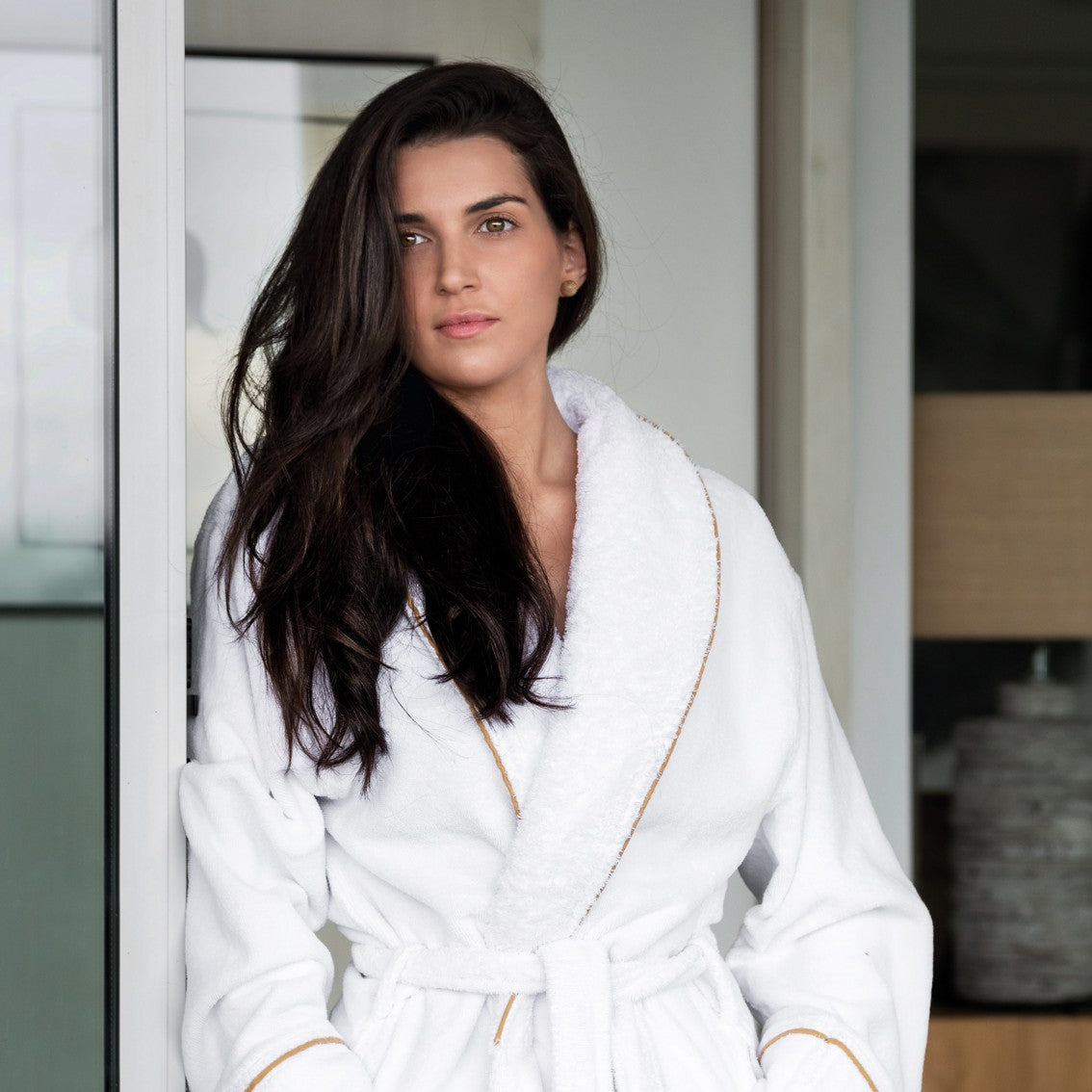 Pure Egyptian Cotton Terry Bathrobe with Shawl Collar - Portobello