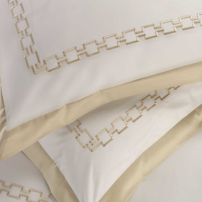Duvet Cover Set in 400TC Cotton Percale with Hand-Embossed Greek Border - Medicea