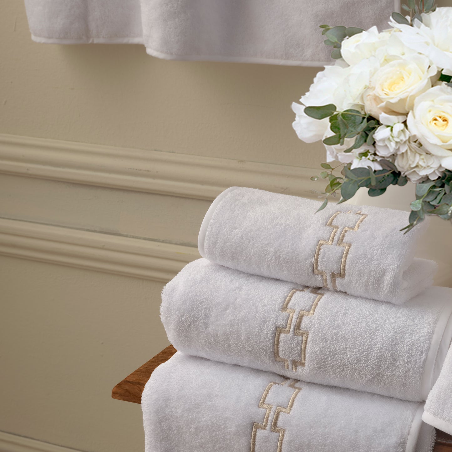 Coordinated Cotton Terry Towels with Embroidered Greek - Medicea
