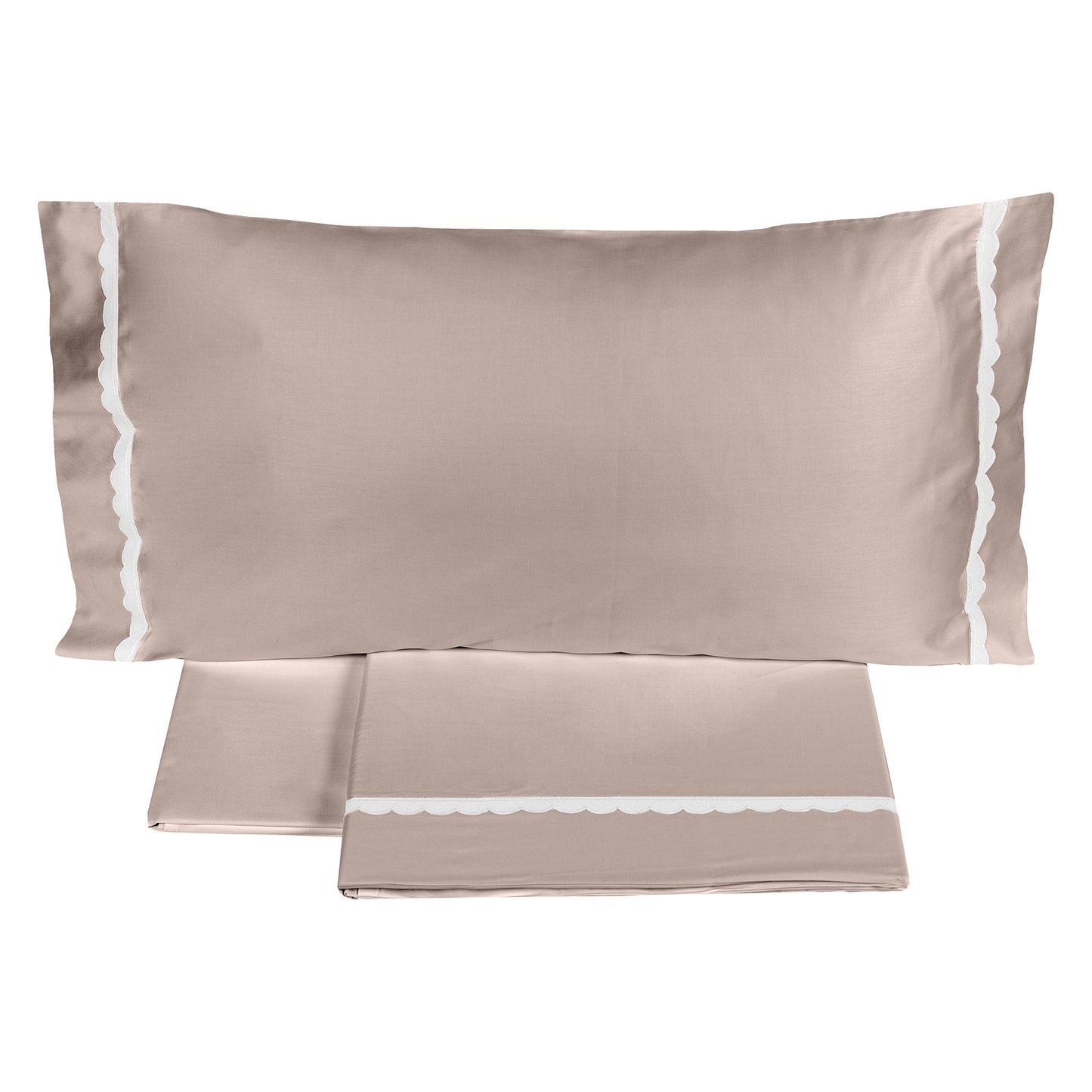 300TC Cotton Satin Sheet Set with Scalloped Macrame - Castle